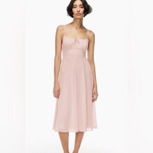 Aritzia Wilfred Genoa Pink Midi Dress Size XS Smocked Waist Thigh Slit drapey